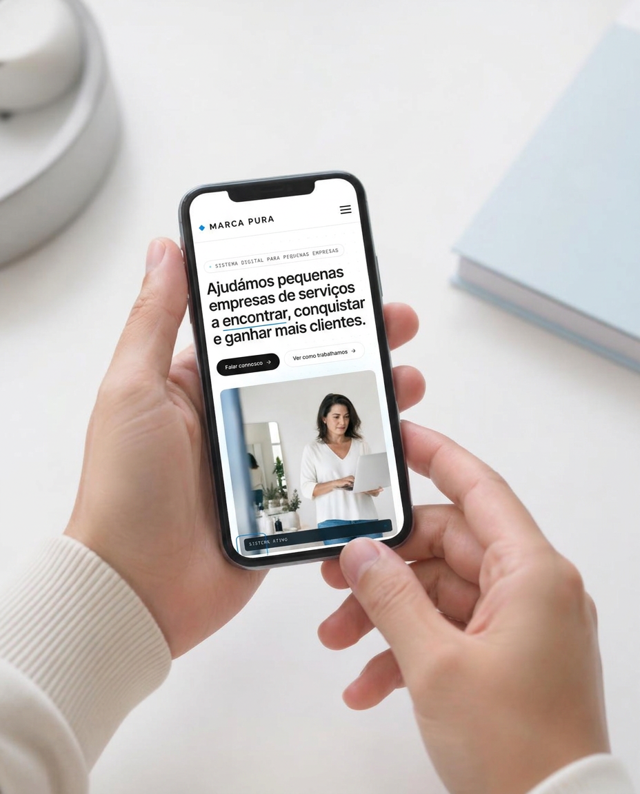 Website de uma pequena empresa visto num telemóvel
